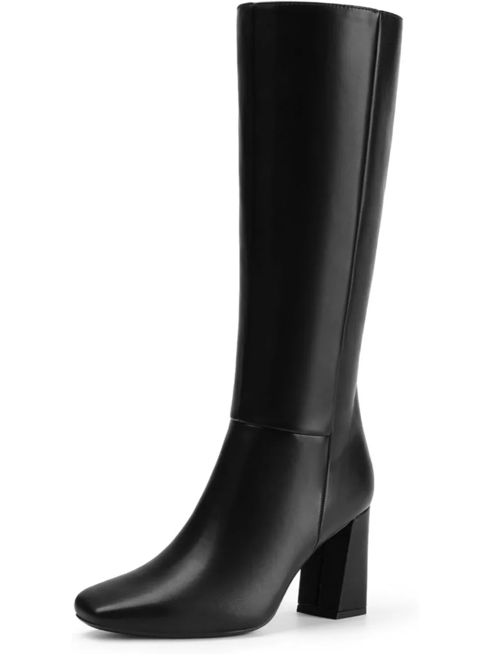 Women's Black Pu Sleek Modern Style Block Heel Square Toe Knee High Boots